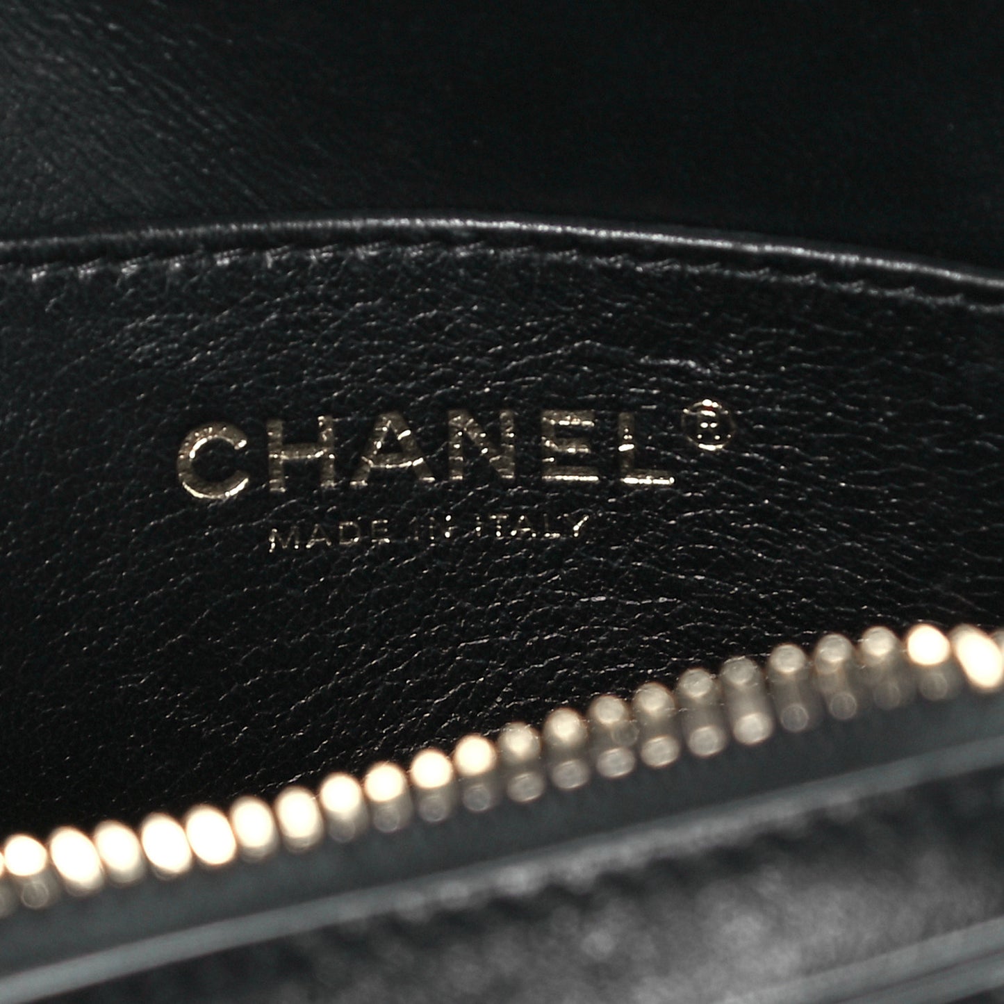 Calfskin Chevron Quilted Medal Flap Black