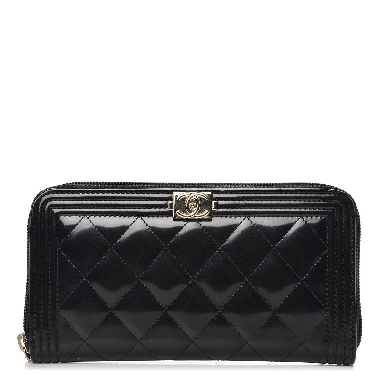 Glazed Calfskin Boy Zip Around Wallet Black
