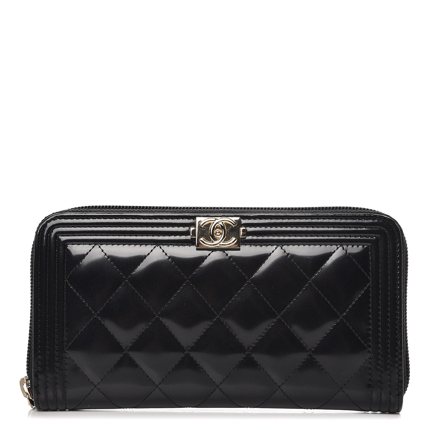 Chanel Glazed Calfskin Boy Zip Around Wallet Black 1 of 9