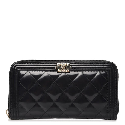 Chanel Glazed Calfskin Boy Zip Around Wallet Black 1 of 9
