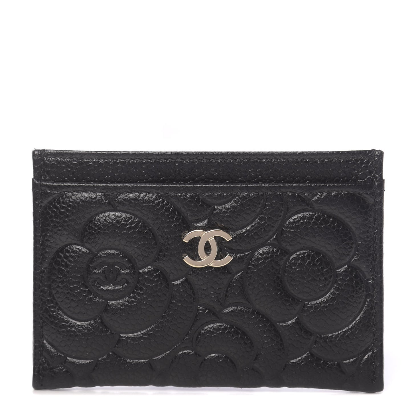 Caviar Camellia Embossed Card Holder Black