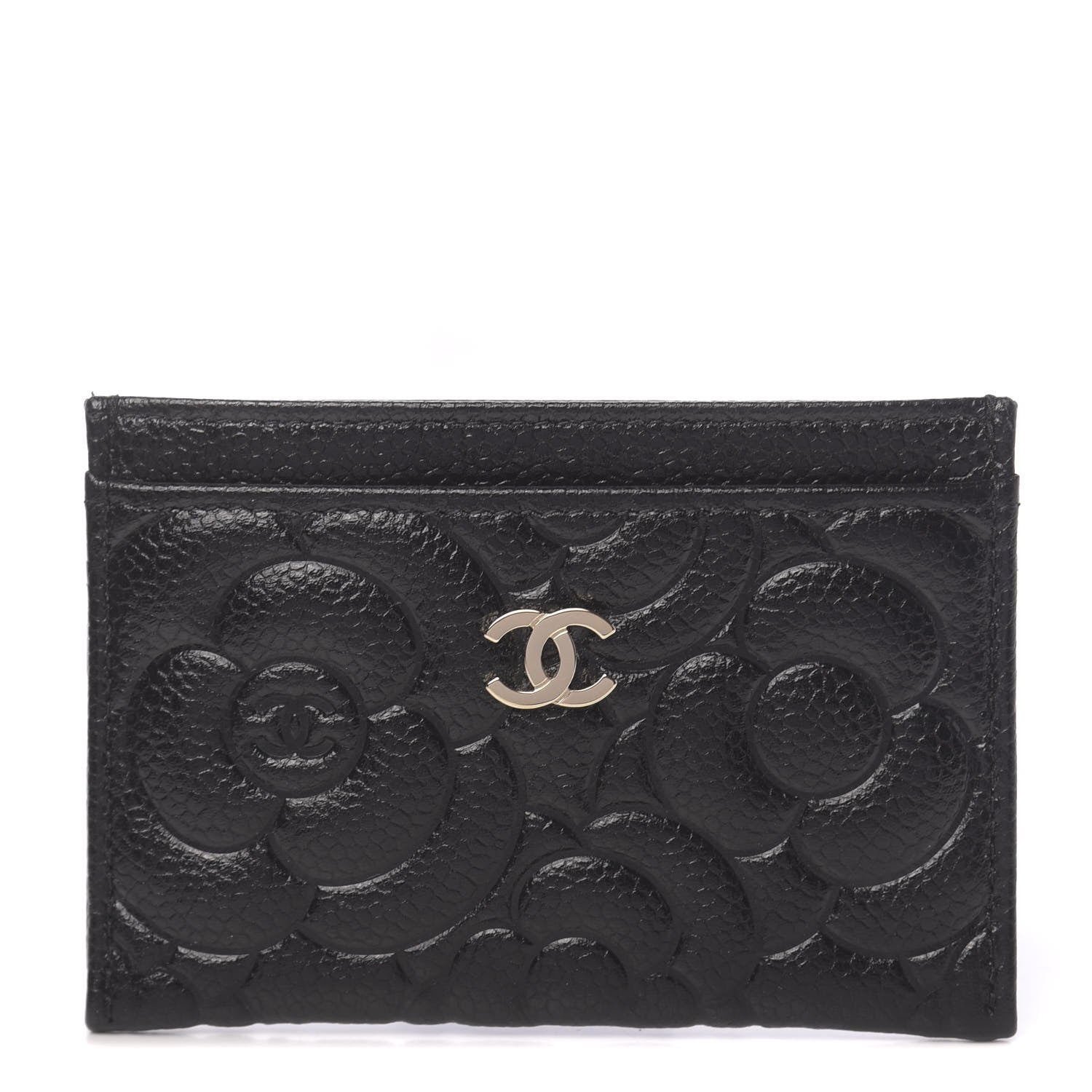 Chanel Caviar Camellia Embossed Card Holder Black 1 of 9