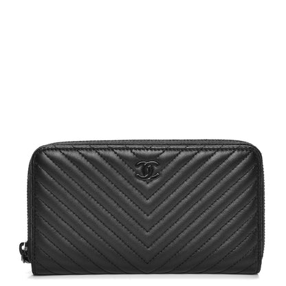 Chanel Lambskin Chevron Quilted Small Zip Around Wallet So Black 1 of 9