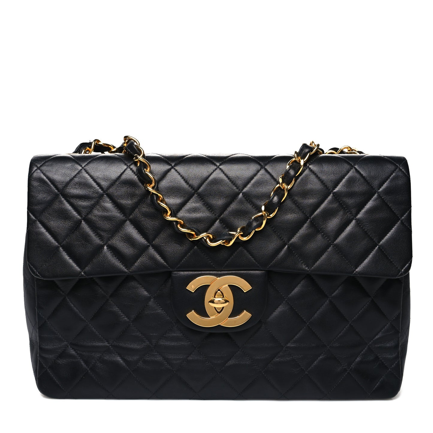 Lambskin Quilted XL Jumbo Single Flap Black
