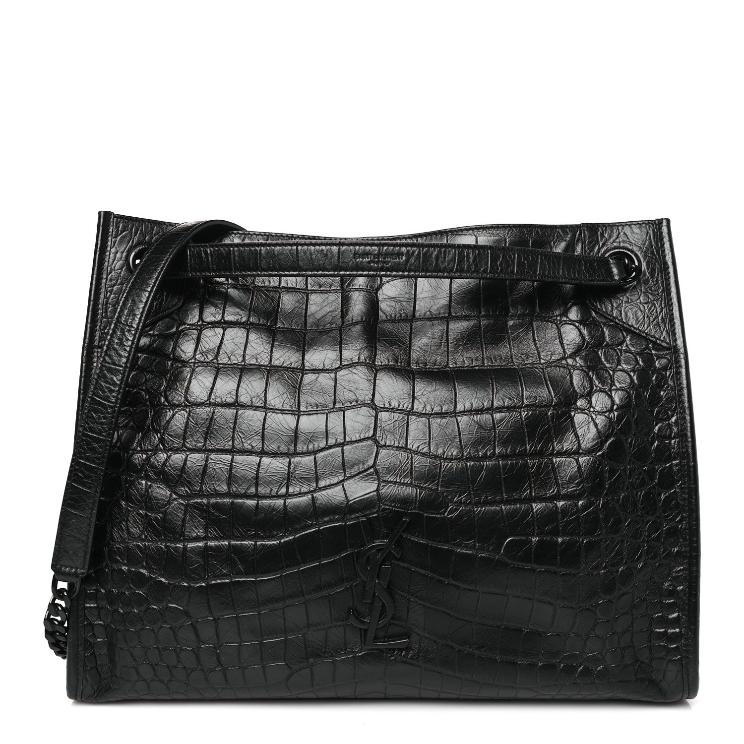 Saint Laurent Calfskin Crocodile Embossed Monogram Medium Niki Shopping Bag Black 1 of 9