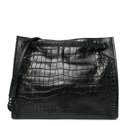 Saint Laurent Calfskin Crocodile Embossed Monogram Medium Niki Shopping Bag Black 1 of 9