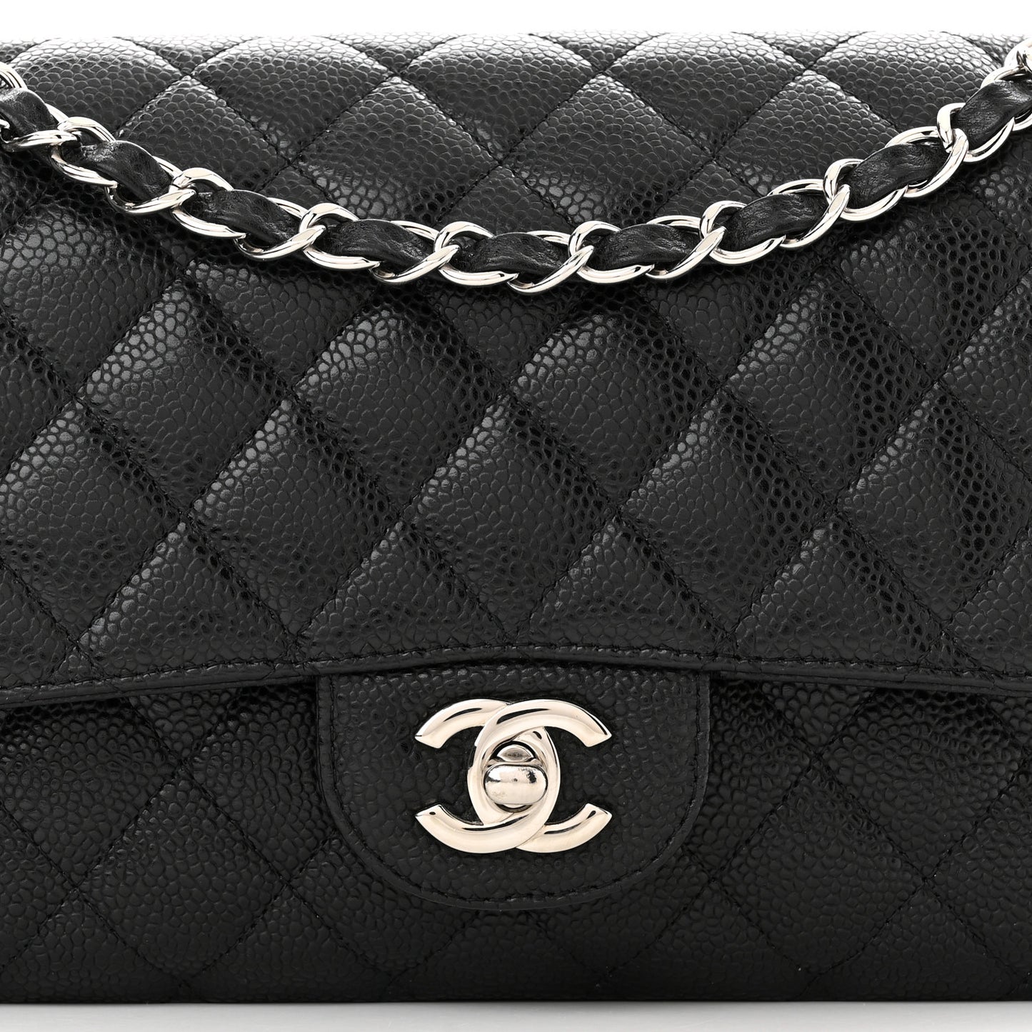 Caviar Quilted Medium Double Flap Black