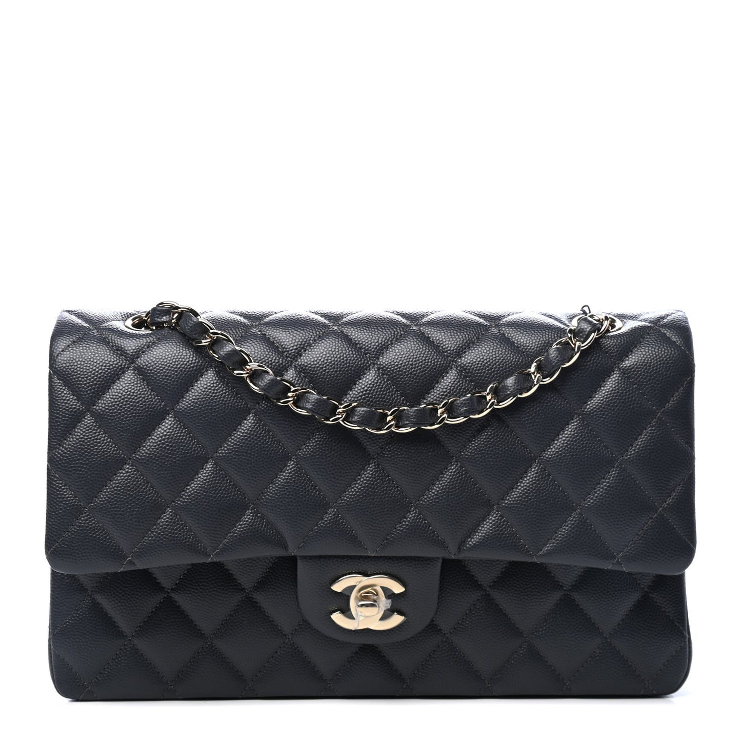 Caviar Quilted Medium Double Flap Dark Grey