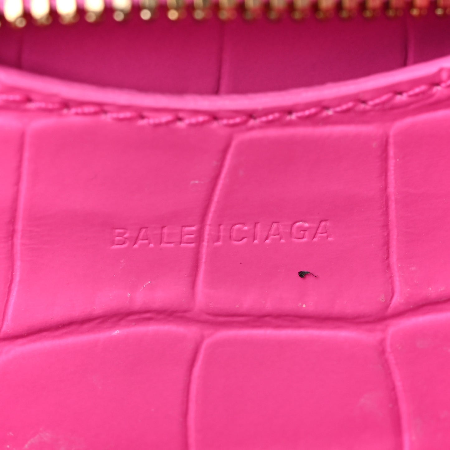 Calfskin Crocodile Embossed Neo Classic Gold Hardware Nano City Crossbody Neon Pink