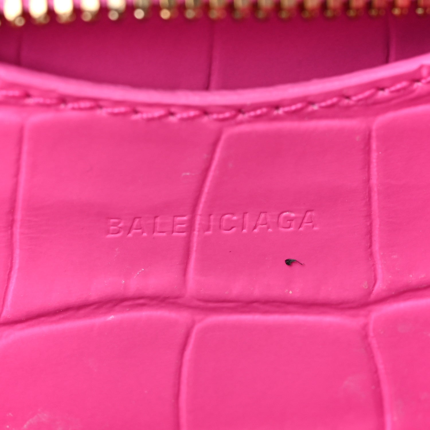 Balenciaga Calfskin Crocodile Embossed Neo Classic Gold Hardware Nano City Crossbody Neon Pink 6 of 22
