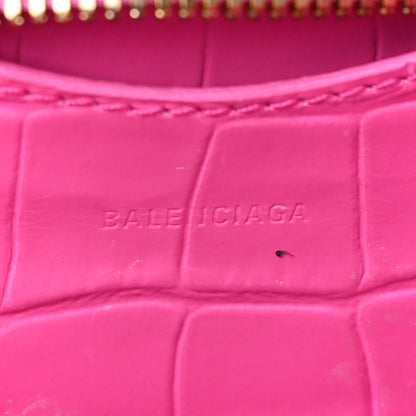Balenciaga Calfskin Crocodile Embossed Neo Classic Gold Hardware Nano City Crossbody Neon Pink 6 of 22
