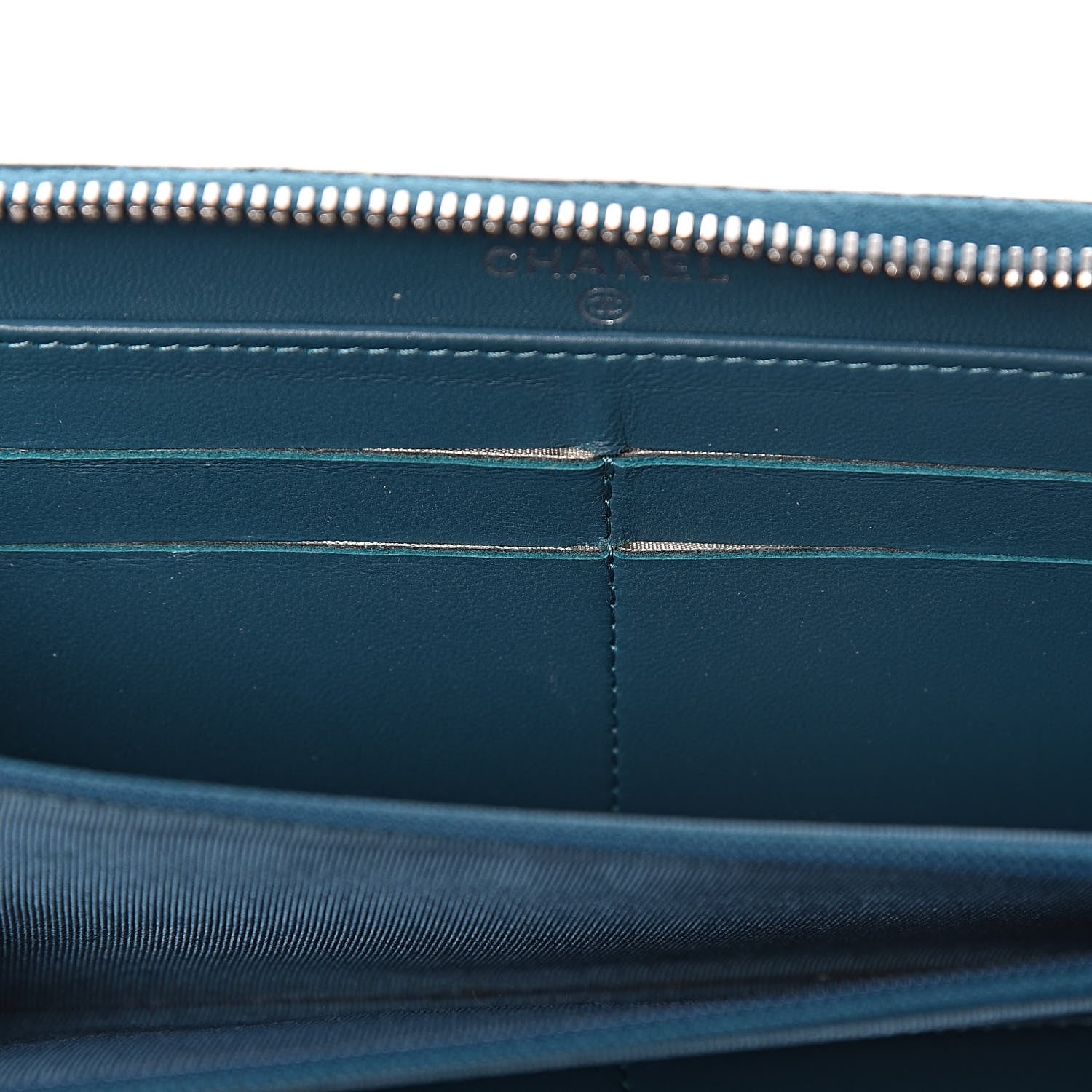 Chanel Lambskin Quilted Large Gusset Zip Around Wallet Turquoise 9 of 15
