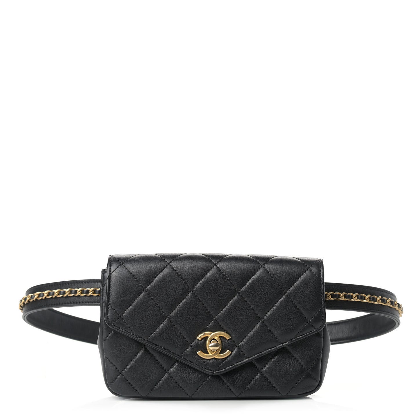Calfskin Quilted Flap Waist Bag Black