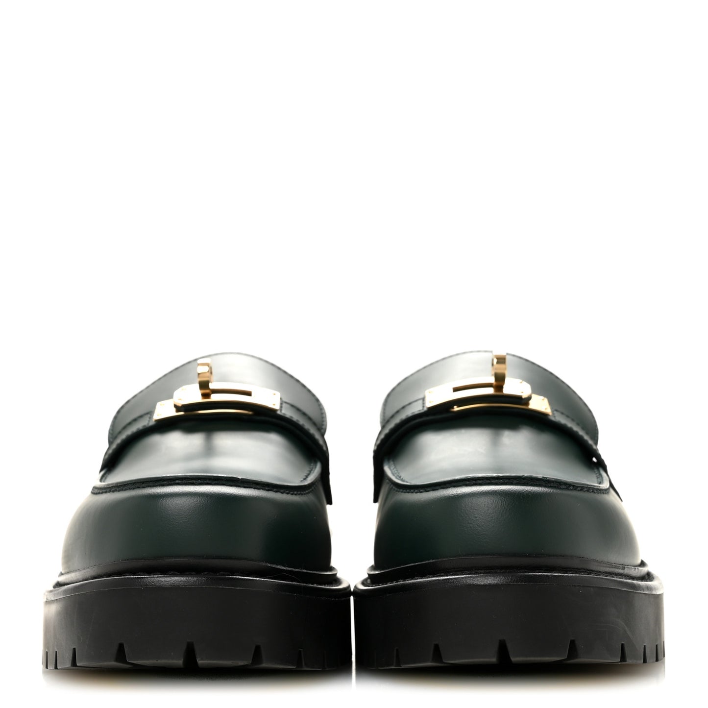 Glazed Calfskin Womens Icone Loafers 39.5 Vert Bouteille
