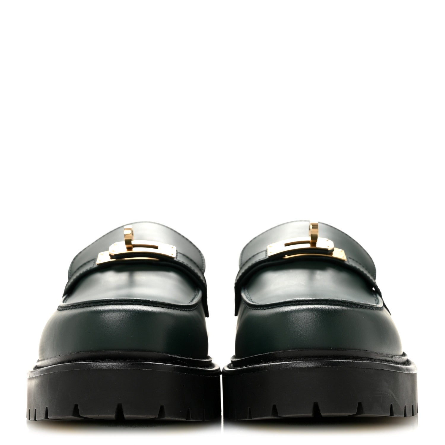 Hermes Glazed Calfskin Womens Icone Loafers 39.5 Vert Bouteille 3 of 10