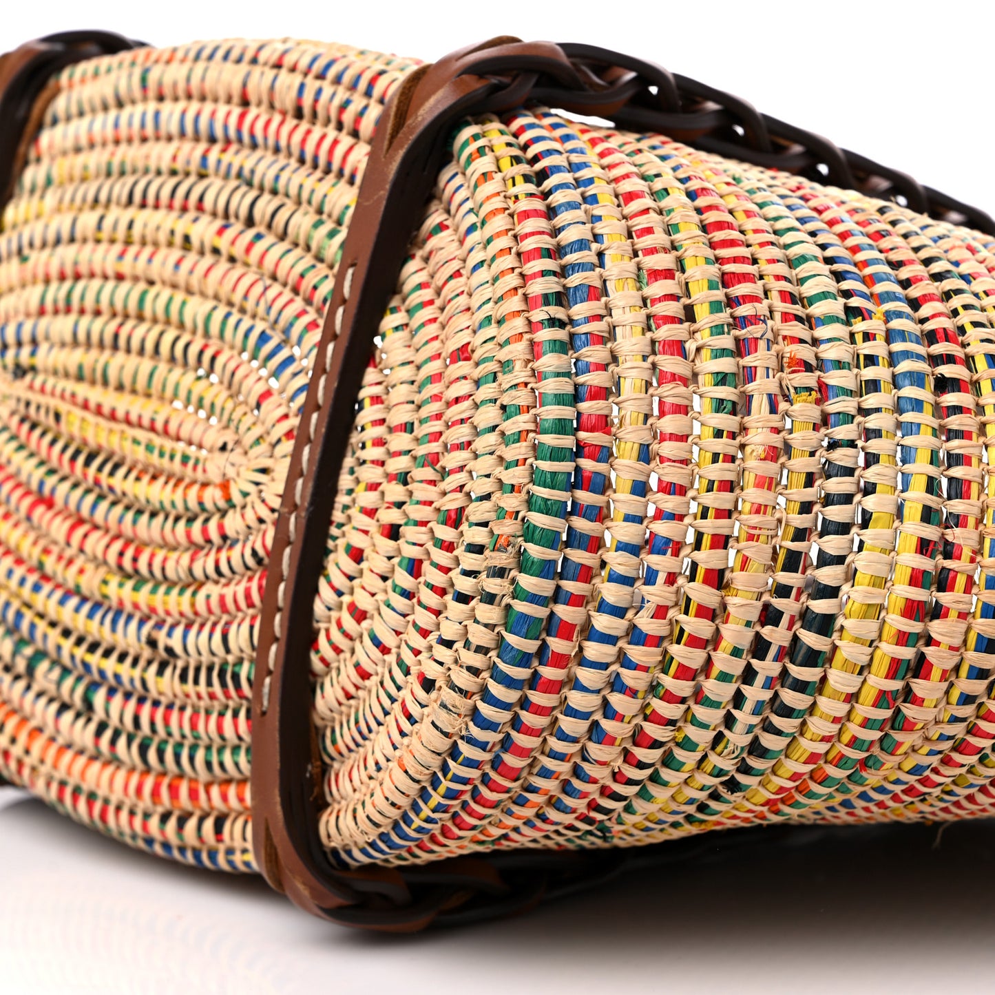 Paglia Vitello Woven Braided Basket Tote Multicolor Cognac
