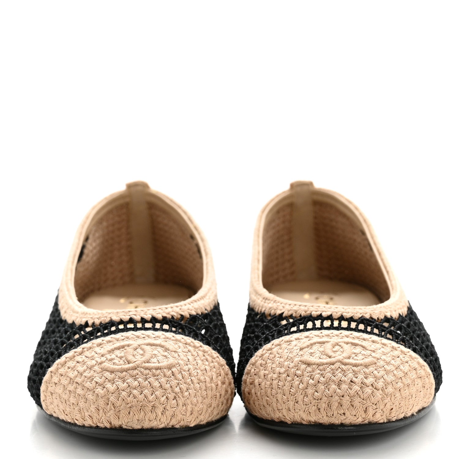 Chanel Raffia Cap Toe Ballerina Flats 39 Black Beige 3 of 10