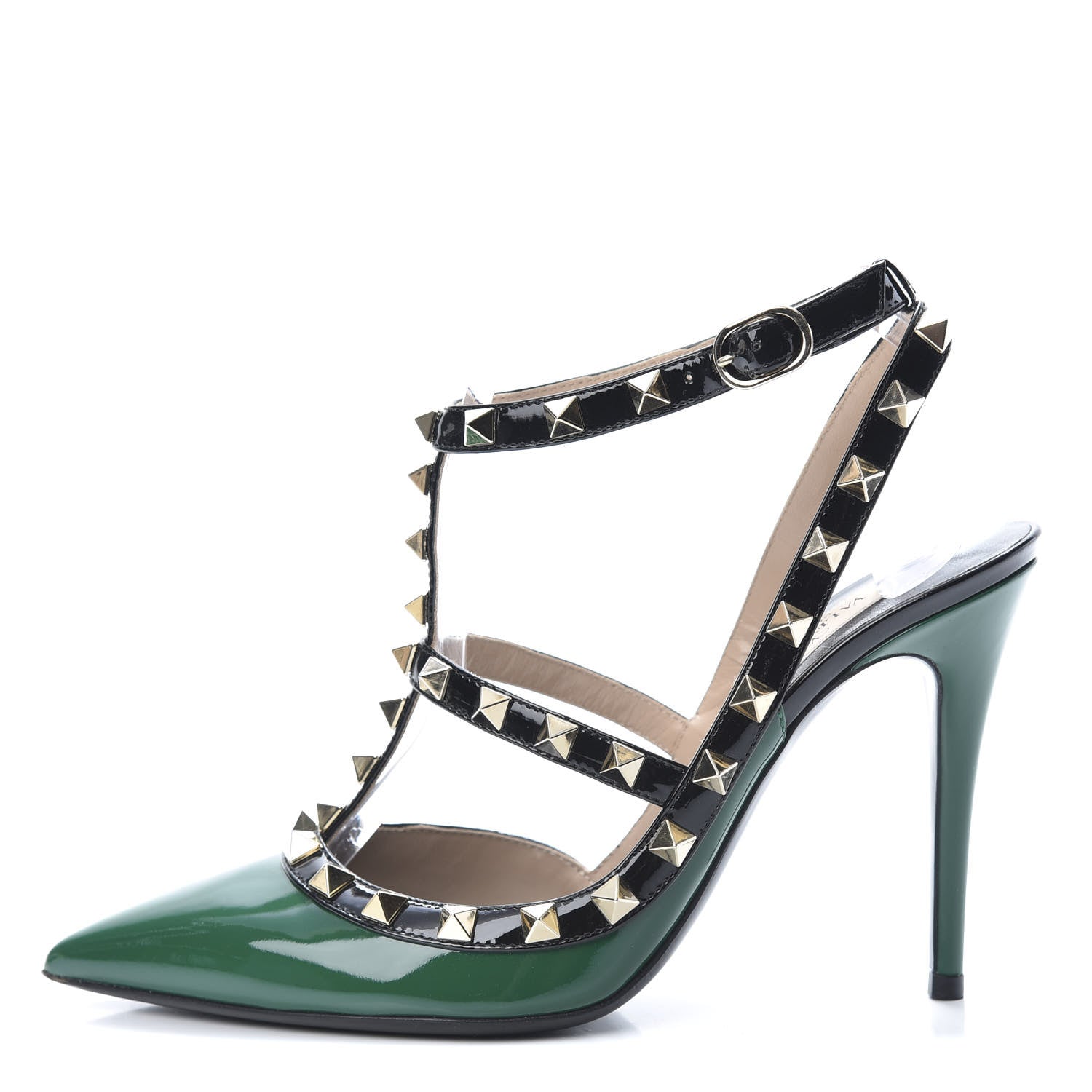 Valentino Garavani Patent Rockstud Ankle Strap Pumps 36.5 Smeraldo Black 1 of 9
