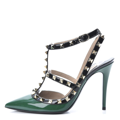 Valentino Garavani Patent Rockstud Ankle Strap Pumps 36.5 Smeraldo Black 1 of 9