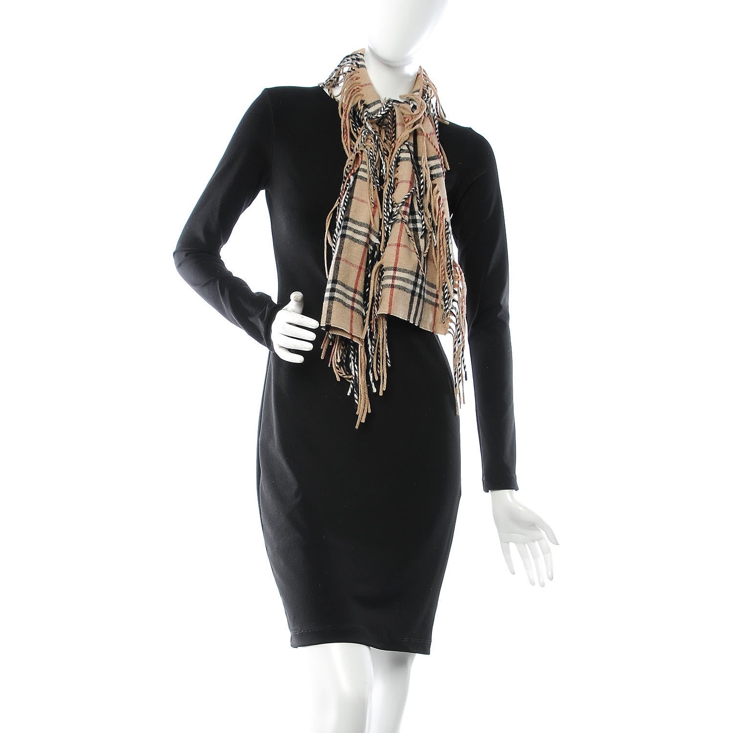 Burberry Cashmere House Check Fringe Scarf Camel 2 of 4