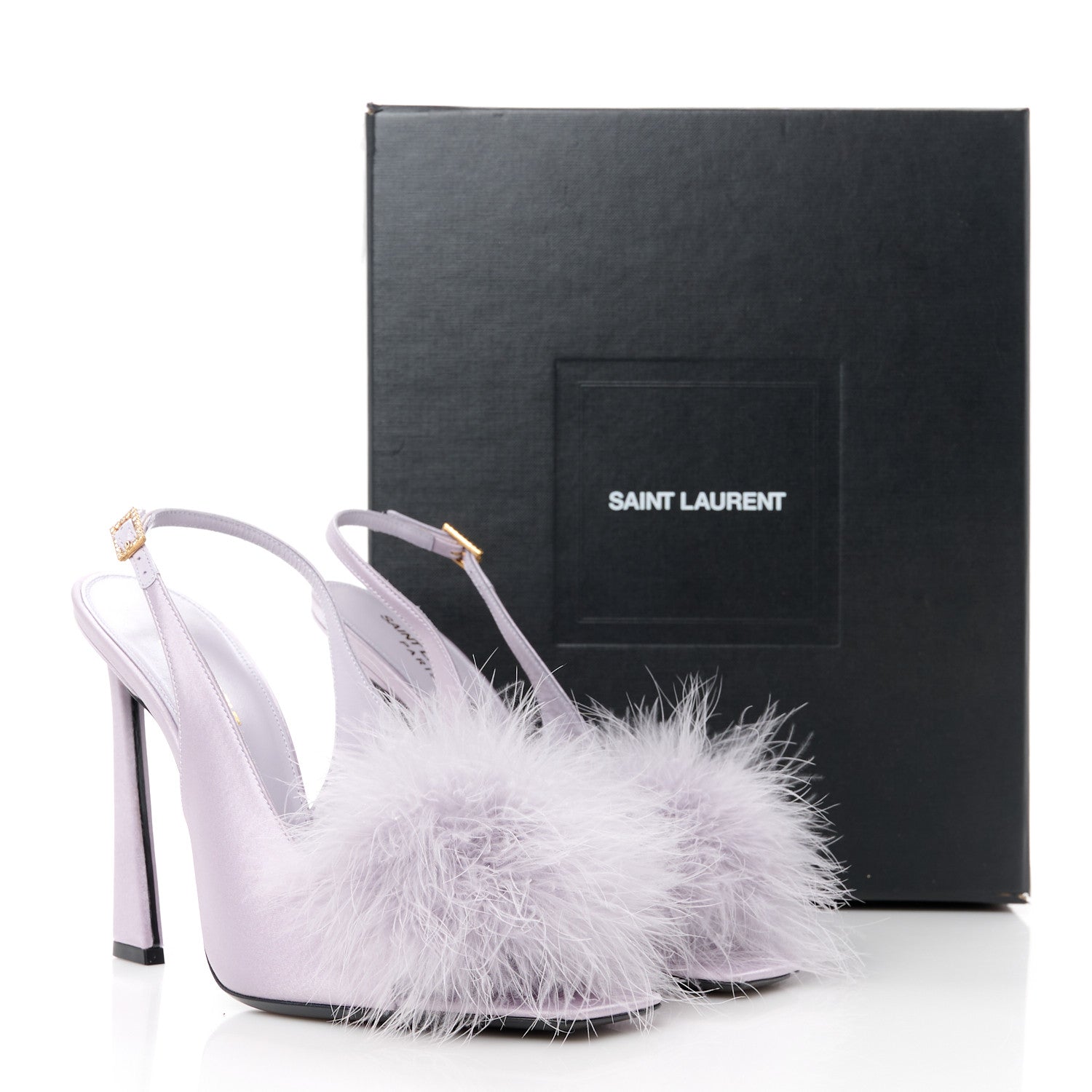 Saint Laurent Crepe Satin Mae Feathered Sandals Slight 39 Poly Grey 9 of 9