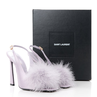 Saint Laurent Crepe Satin Mae Feathered Sandals Slight 39 Poly Grey 9 of 9