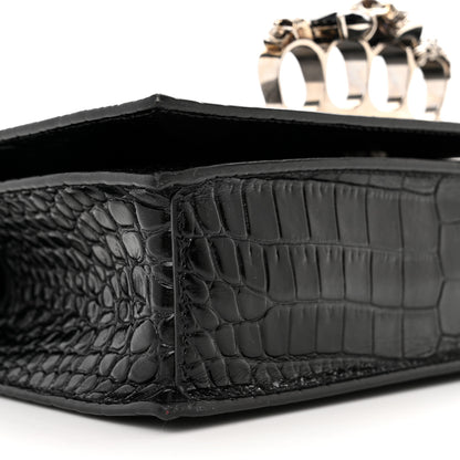 Alexander McQueen Shiny Calfskin Crocodile Embossed Knuckle Jeweled Crossbody Black 8 of 10