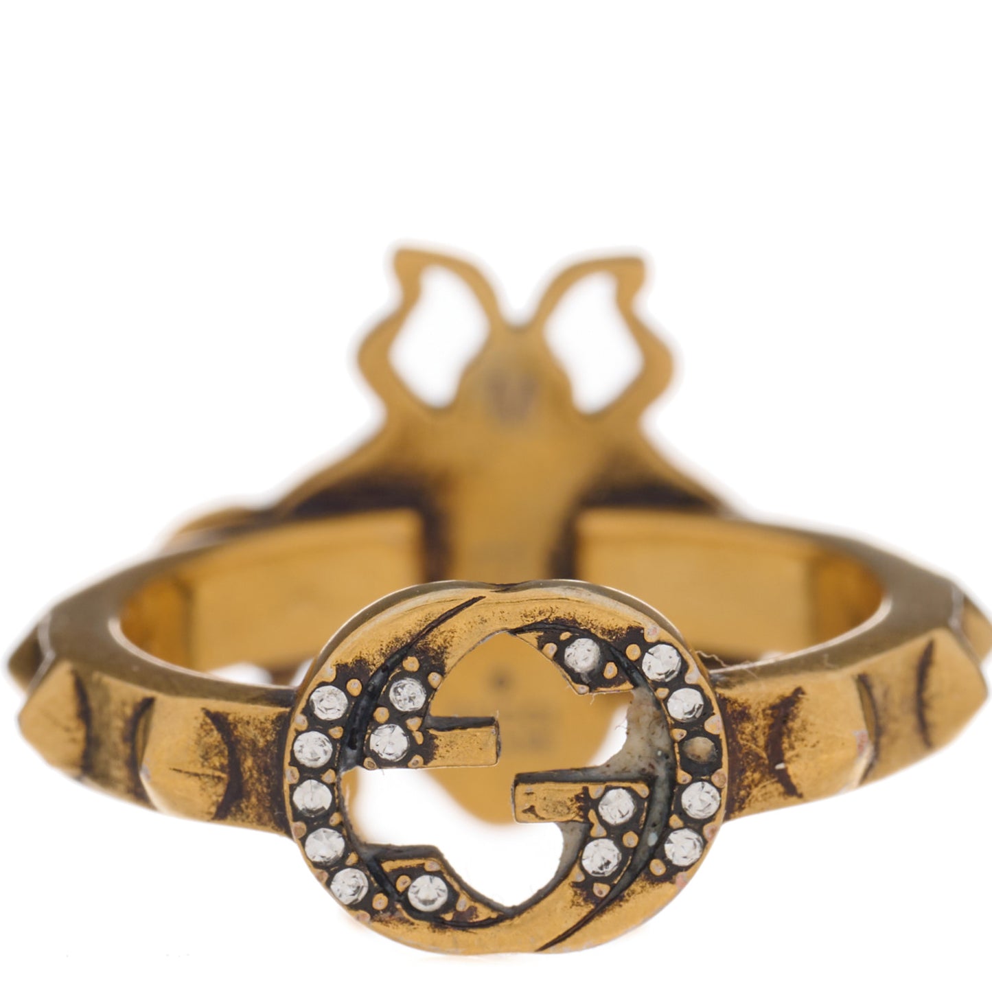 Metal Crystal Pearl Bee Ring Aged Gold