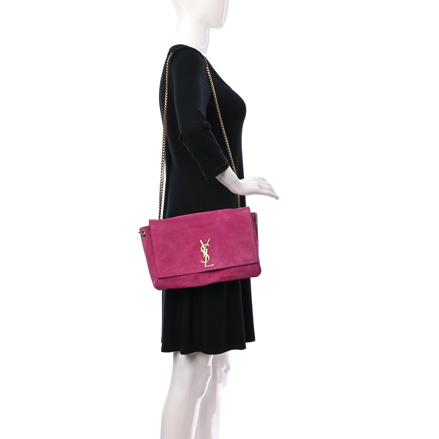 Smooth Calfskin Suede Medium Reversible Monogram Kate Satchel Rose Rubis