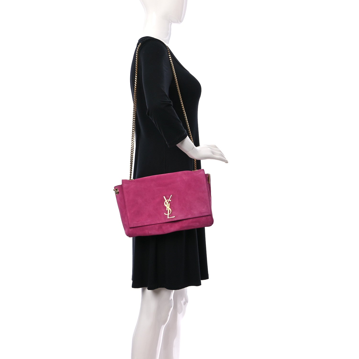 Saint Laurent Smooth Calfskin Suede Medium Reversible Monogram Kate Satchel Rose Rubis 2 of 20