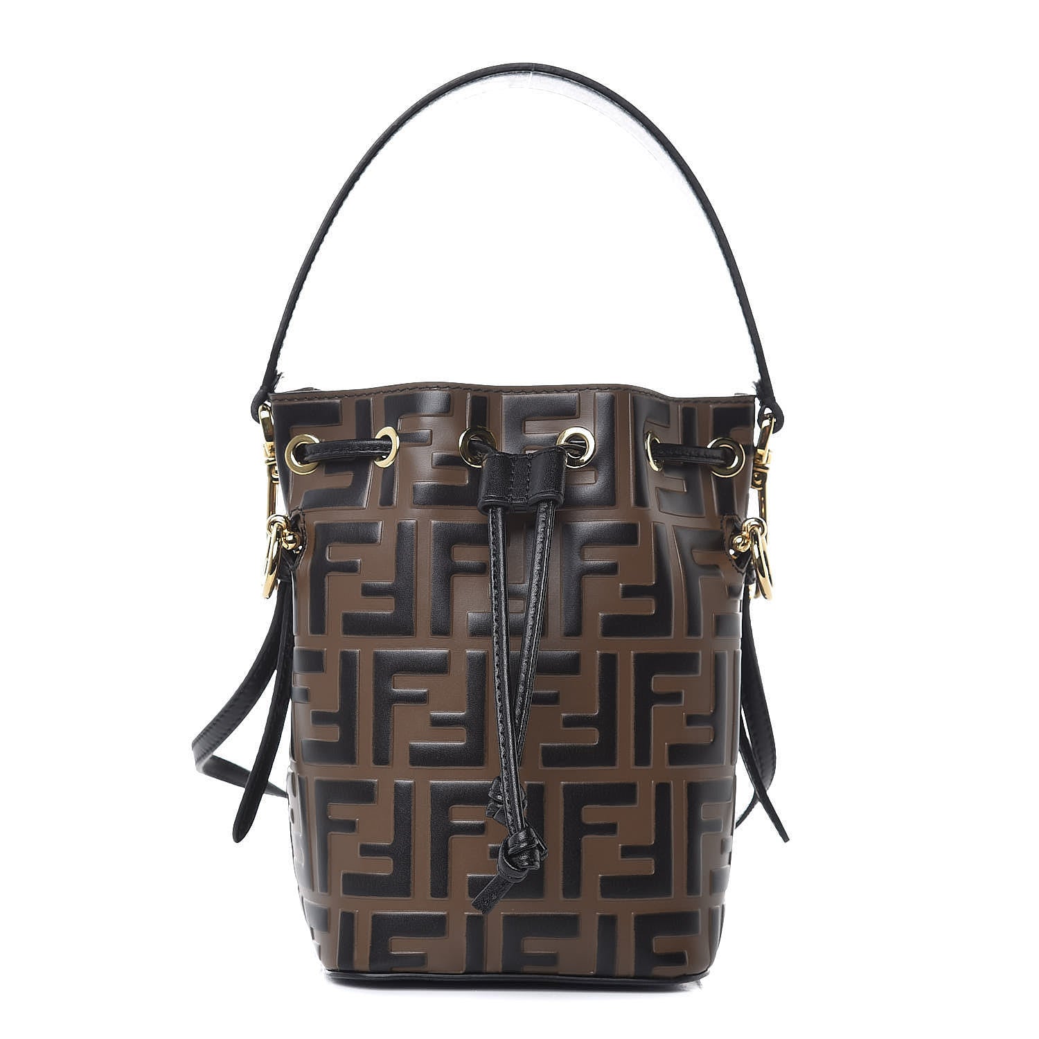 Fendi Vitello Liberty F is Fendi Bi-Color FF 1974 Embossed Mini Mon Tresor Bucket Bag Maya Black 1 of 7