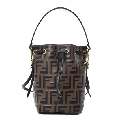 Fendi Vitello Liberty F is Fendi Bi-Color FF 1974 Embossed Mini Mon Tresor Bucket Bag Maya Black 1 of 7
