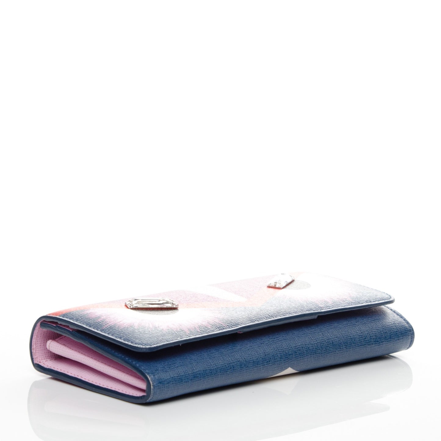 Vitello Elite Crystal Eye Monster Continental Wallet Cobalt Lavender Pink