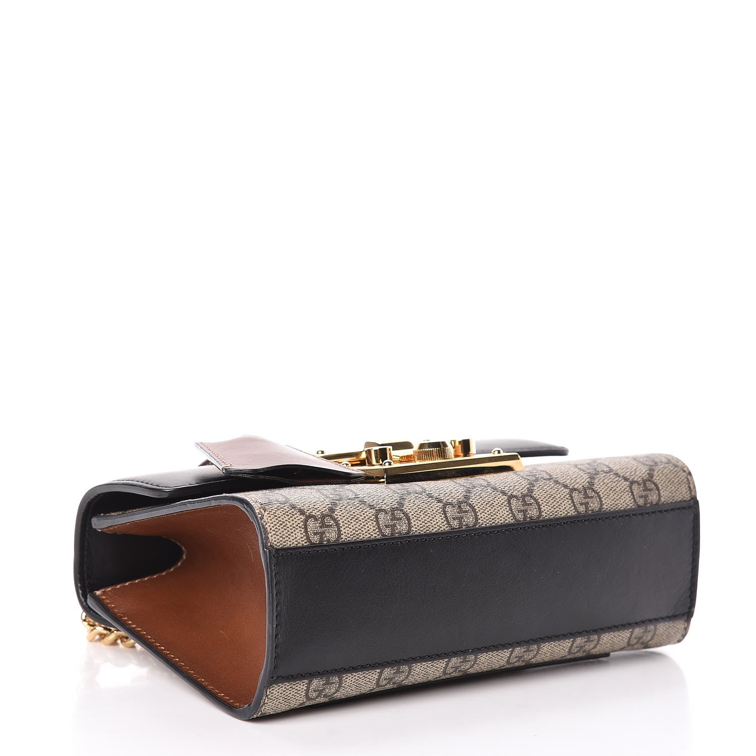 Gucci GG Supreme Monogram Calfskin Small Padlock Shoulder Bag Beige Black Cuir 4 of 14