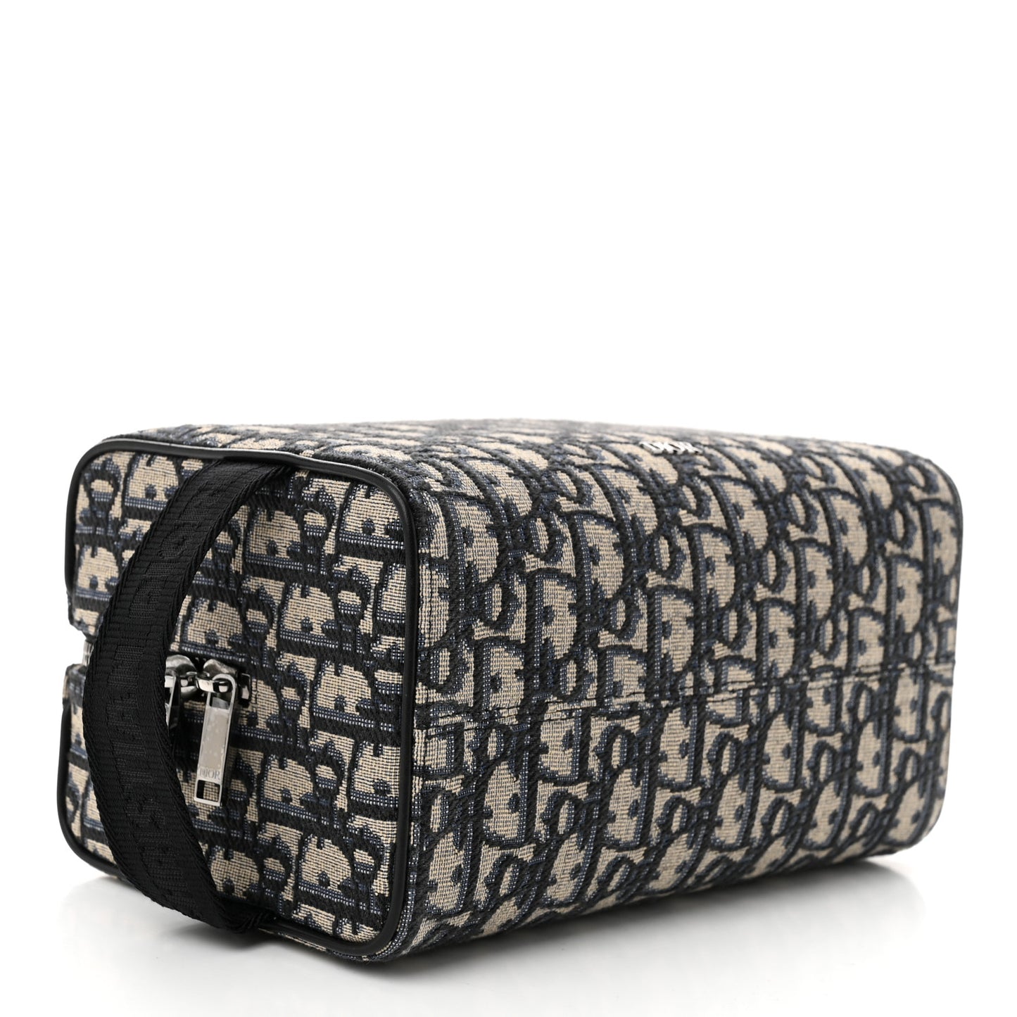 Oblique Jacquard Grained Calfskin Lingot Toiletry Case Blue Black