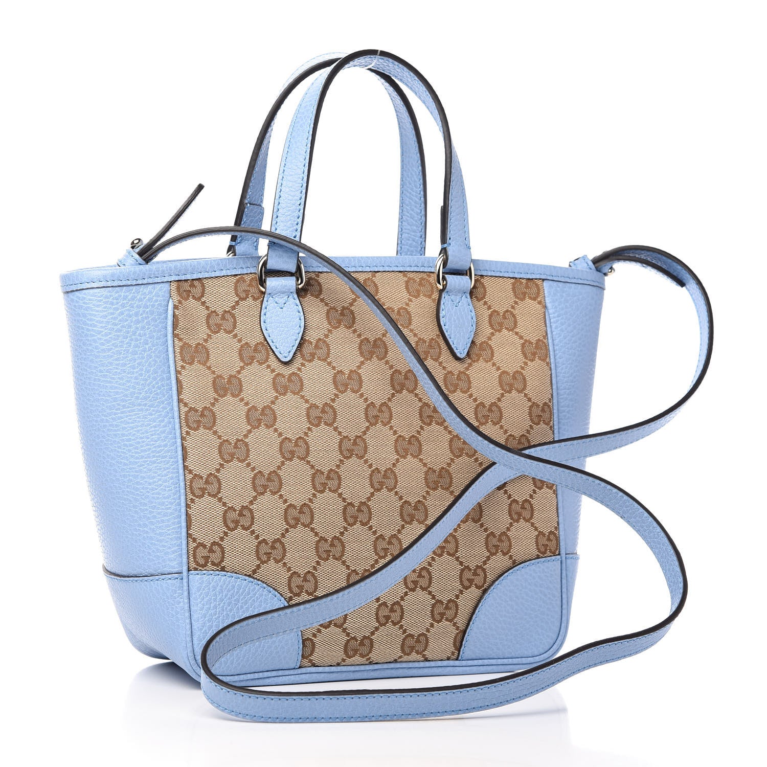 Gucci Monogram Dollar Calfskin Small Bree Tote Beige Ebony Mineral Blue 3 of 10