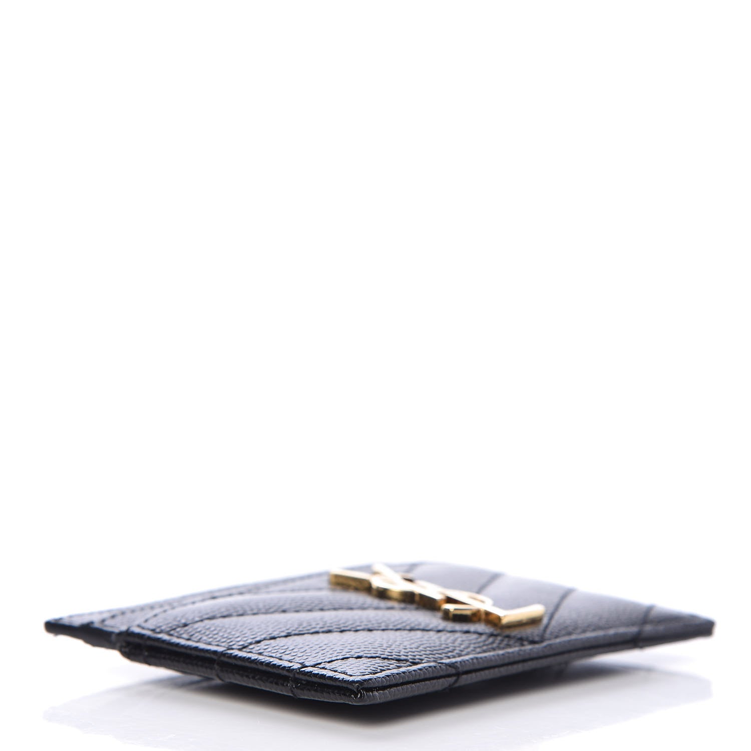 Saint Laurent Grain De Poudre Matelasse Chevron Monogram Credit Card Case Black 4 of 8