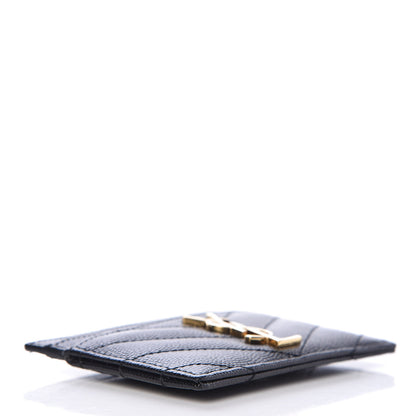 Saint Laurent Grain De Poudre Matelasse Chevron Monogram Credit Card Case Black 4 of 8
