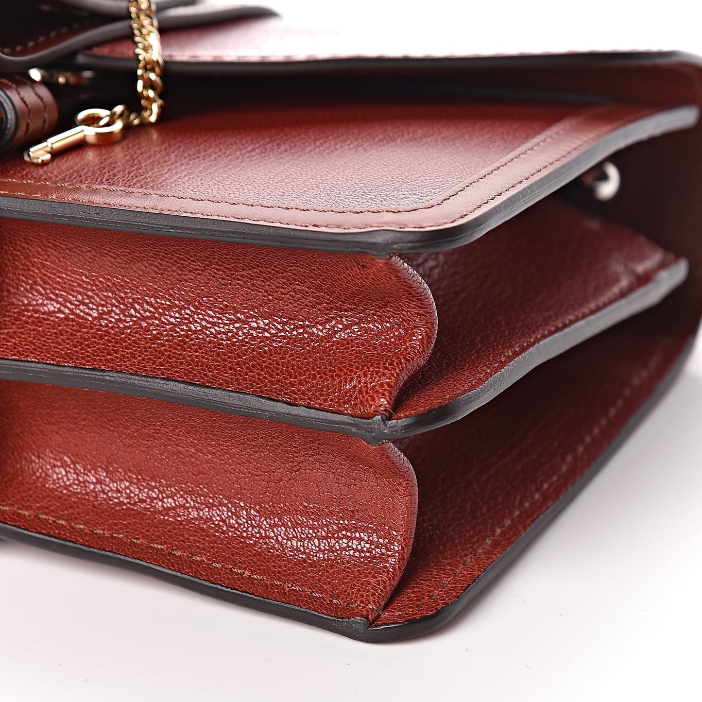 Shiny Goatskin Calfskin Aby Chain Shoulder Bag Sepia Brown