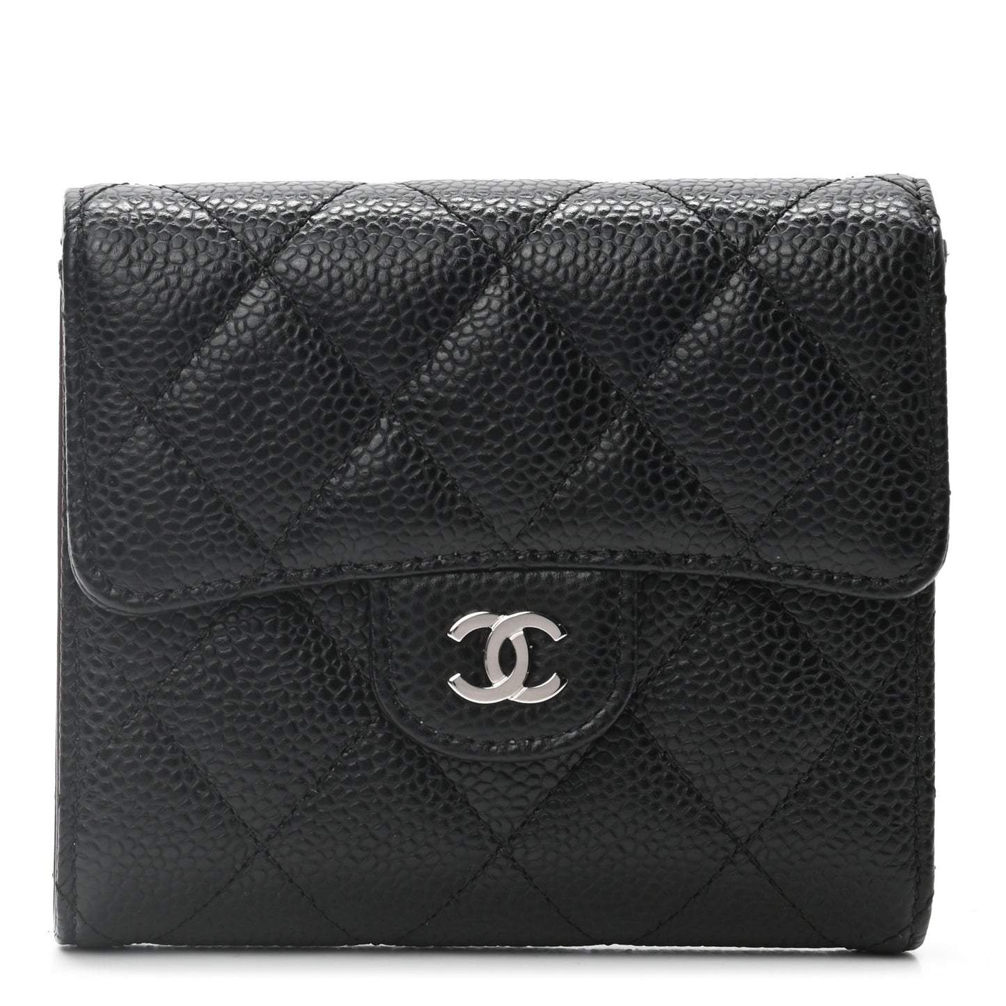 Caviar Quilted Compact Flap Wallet Black