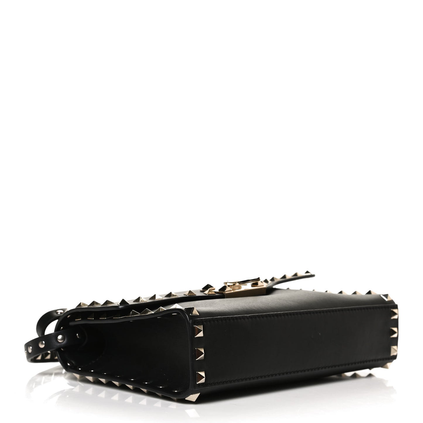 Vitello Medium Rockstud Flip Lock Crossbody Bag Black