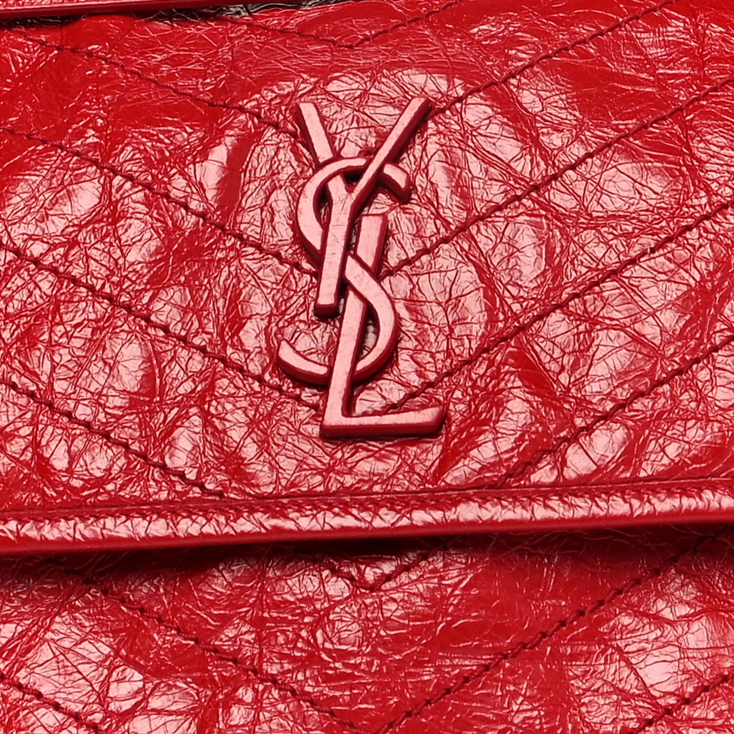 Saint Laurent Crinkled Calfskin Matelasse Monogram Medium Niki Chain Satchel Rouge Eros 8 of 13