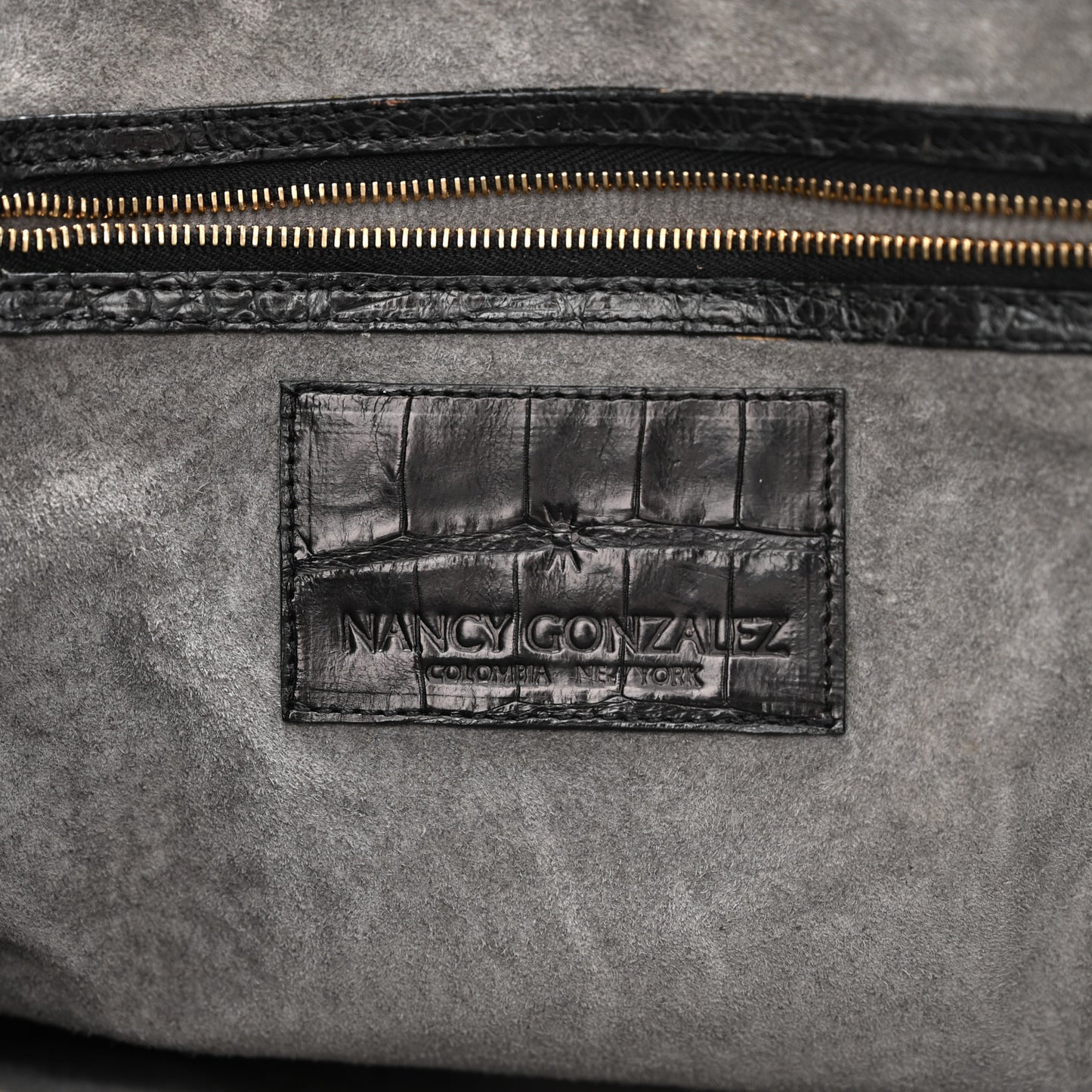 Crocodile Top Handle Satchel Dark Grey