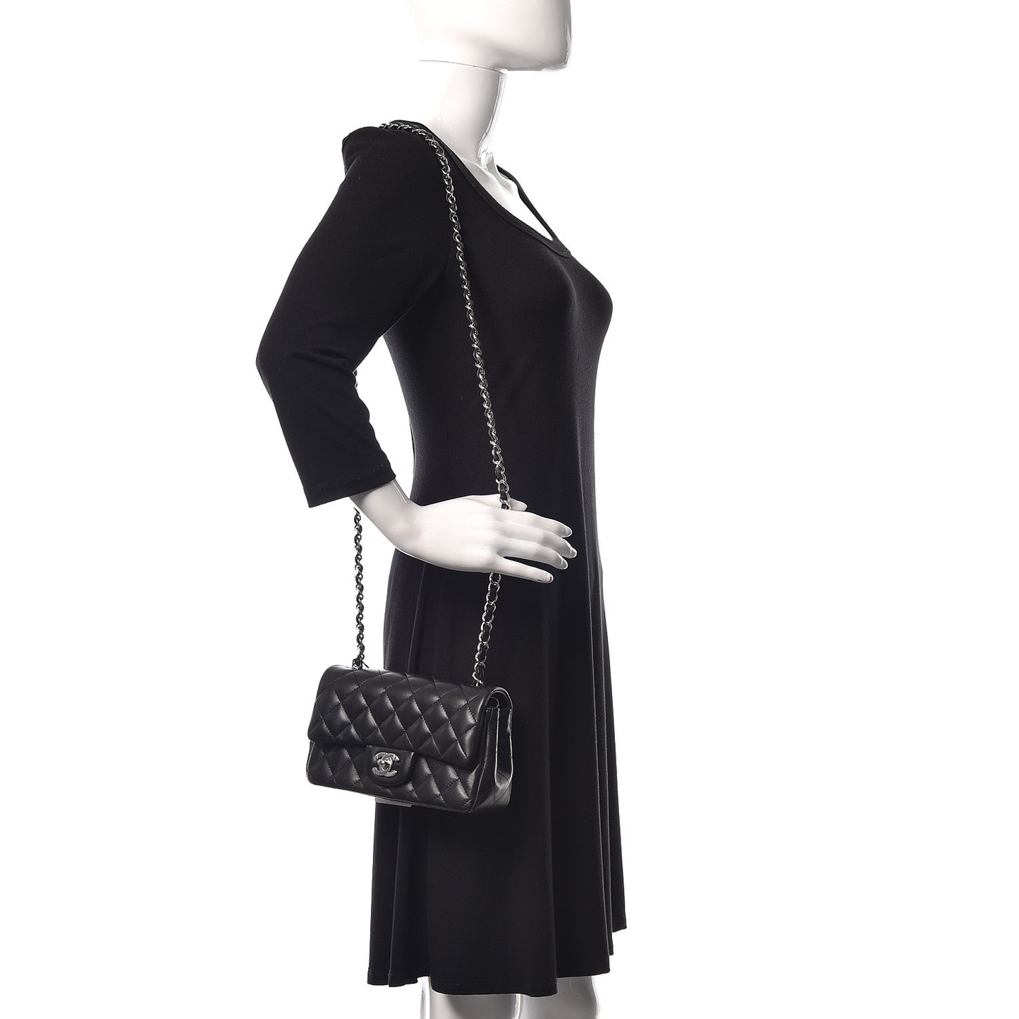 Lambskin Quilted Mini Rectangular Flap Black