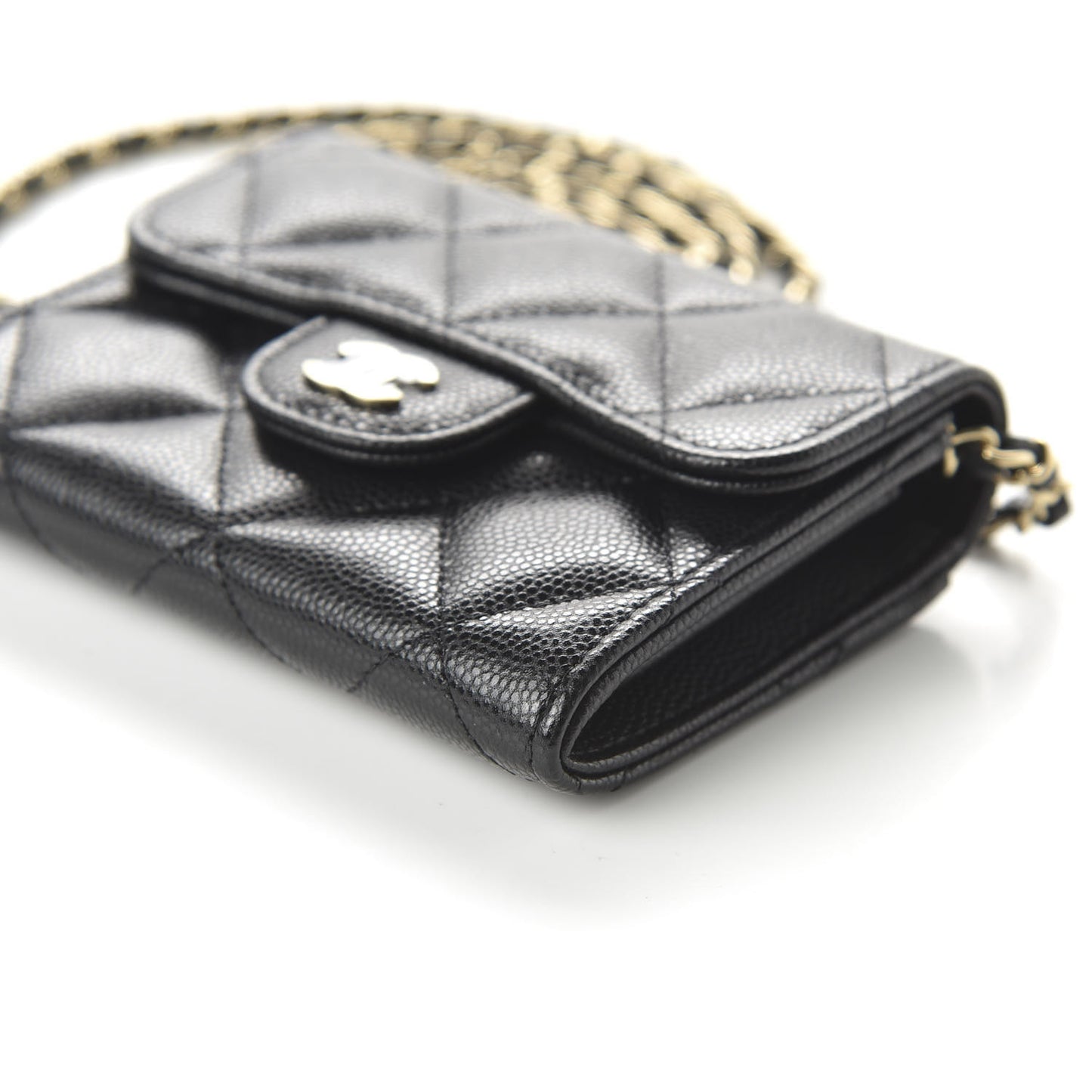 Caviar Quilted Flap Card Holder On Chain Black