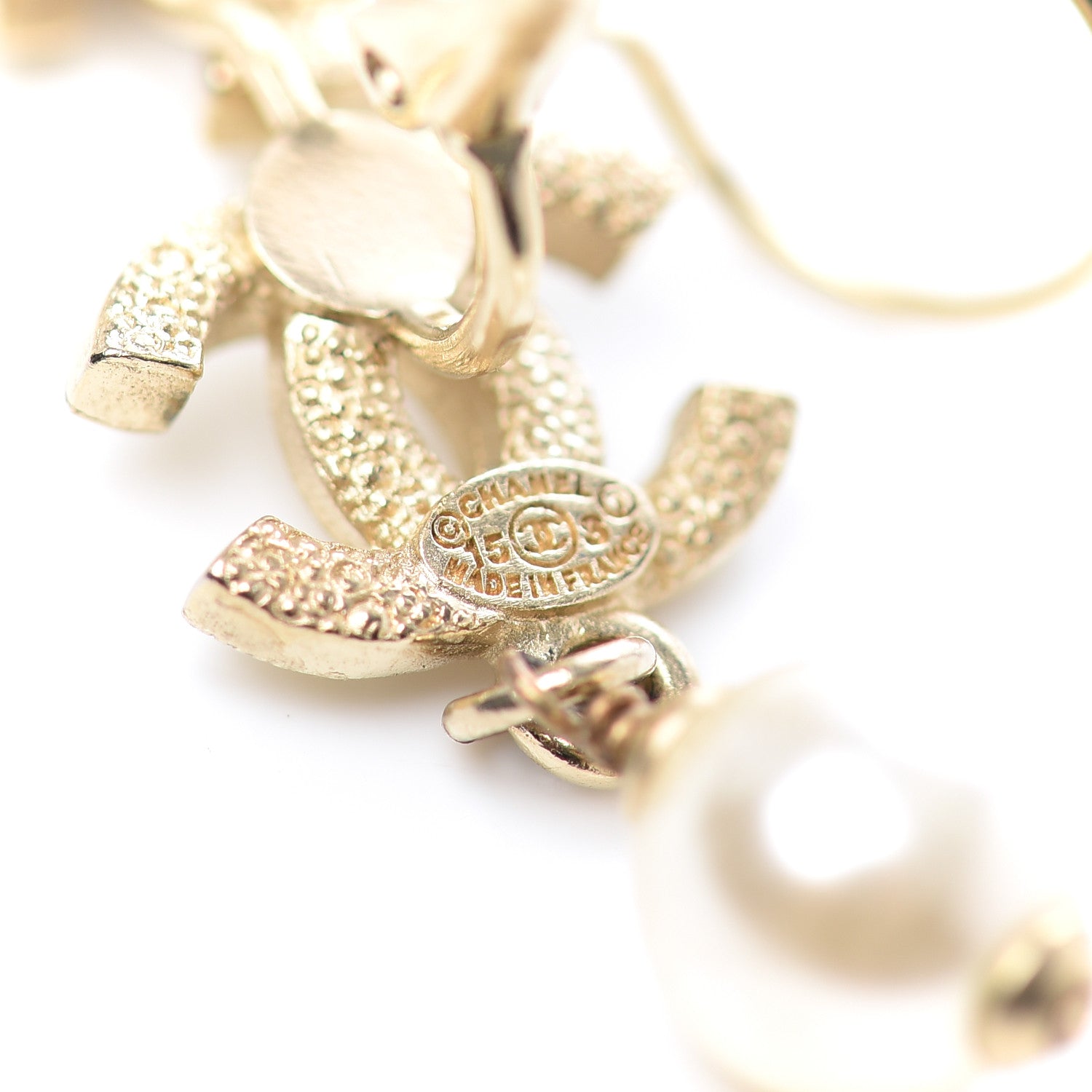 Chanel Resin Crystal CC Drop Earrings Gold 4 of 4