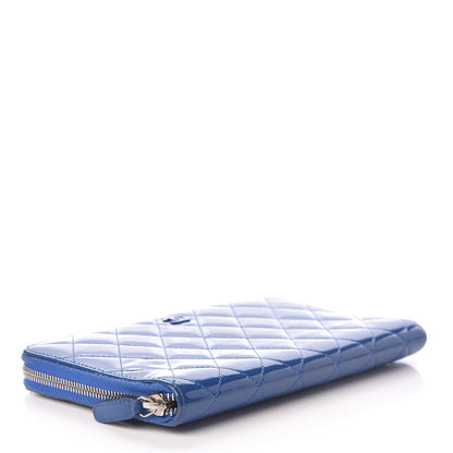 Chanel Patent Quilted Large Zip Around Organizer Wallet Blue 4 of 13