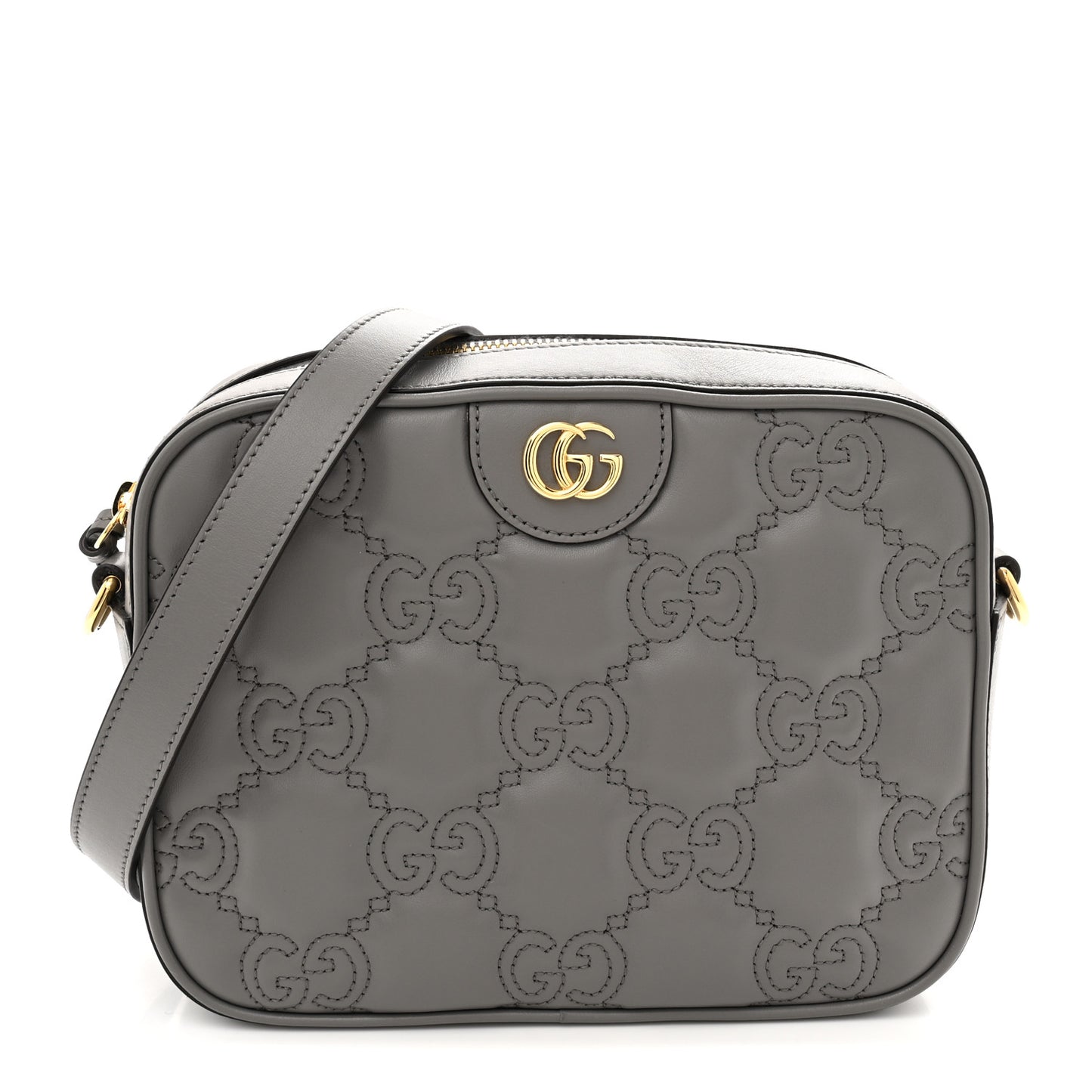 Calfskin GG Matelasse Shoulder Bag Dusty Grey Natural