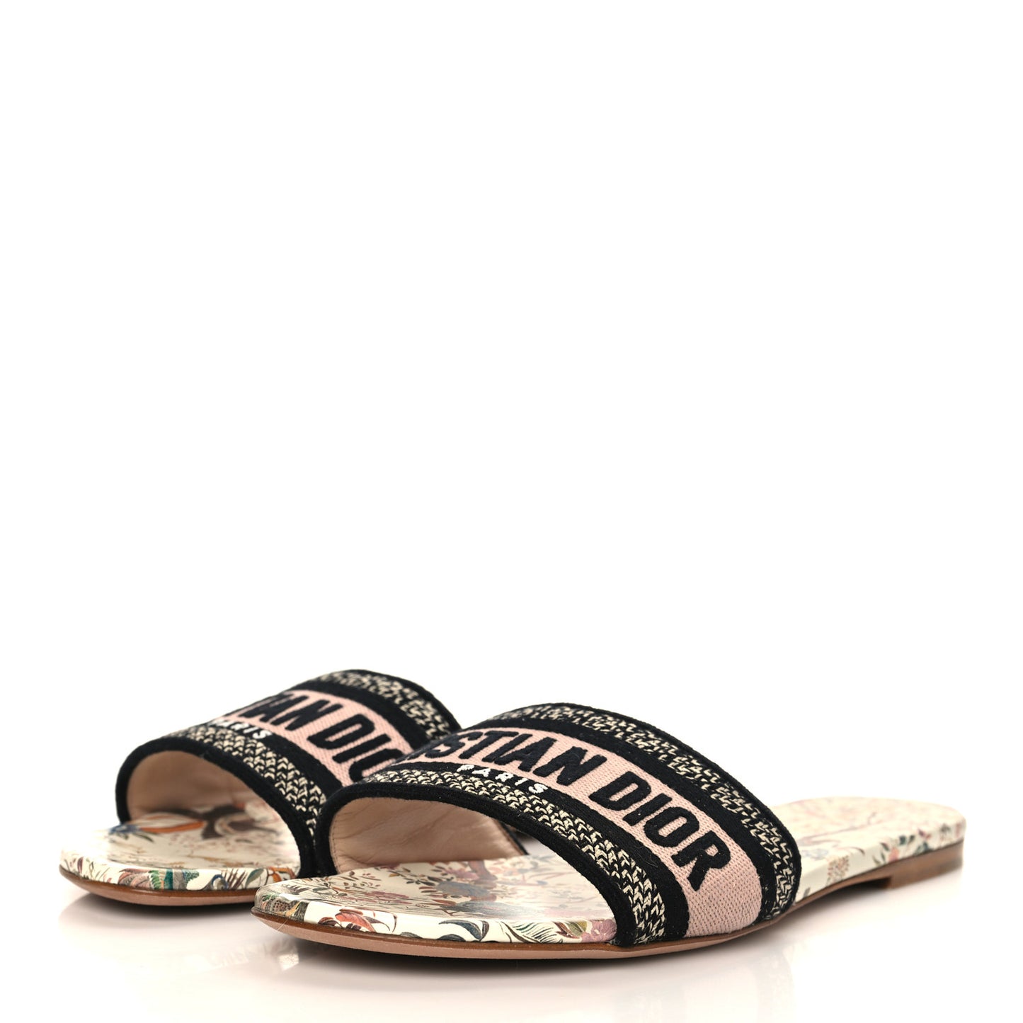 Canvas Jardin d’Hiver Embroidered Dway Flat Slide Sandals 39 White Multicolor