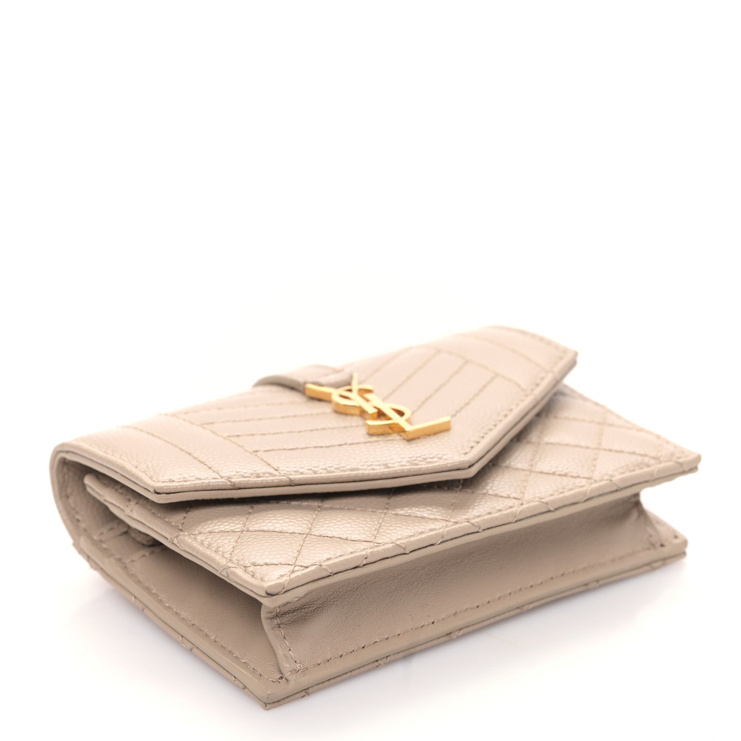Grain De Poudre Textured Mixed Matelasse Triquilt Small Monogram Envelope Wallet Dark Beige